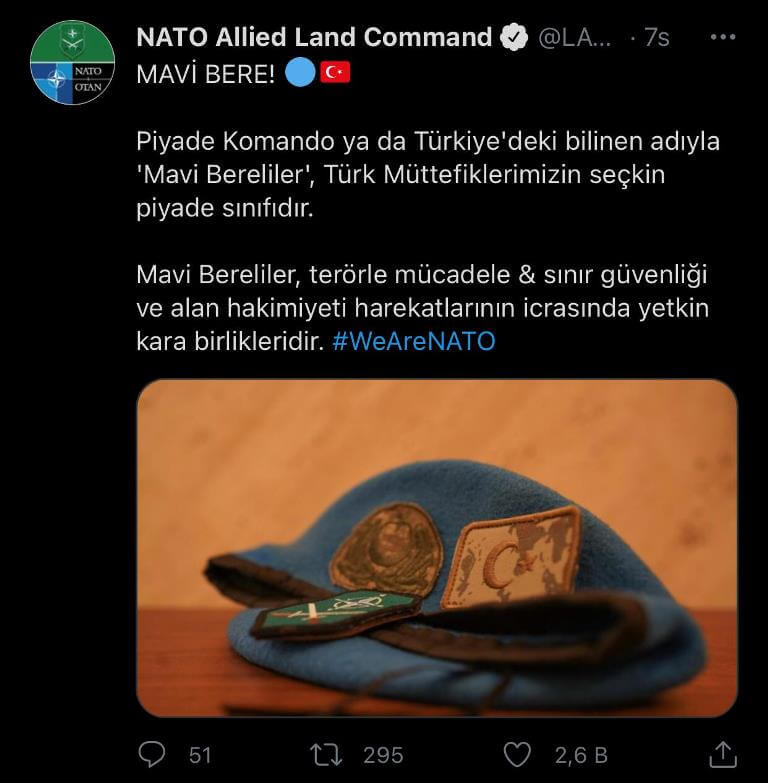 NATO Müttefik Kara Komutanlığı: Mavi Bereliler, Türk müttefiklerimizin seçkin piyade sınıfıdır