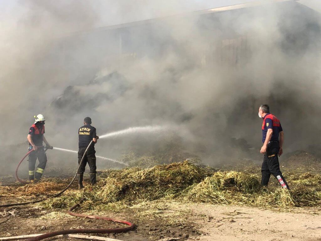 Aydın'da Kuyucak ilçesinde çiftlikte çıkan yangında yaklaşık 200 ton saman zarar gördü