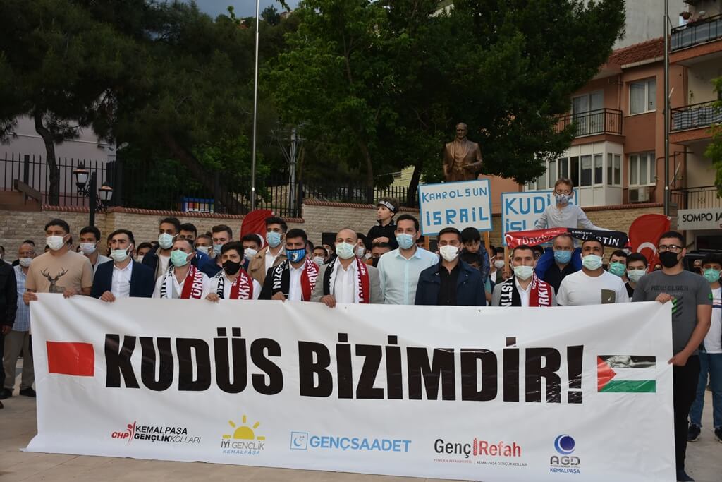 İzmir'in Kemalpaşa İlçesinde İsrail'in Filistin'e yönelik saldırıları protesto edildi