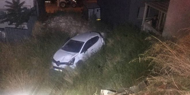 İzmir'de araziye düşen otomobildeki 2 kişi yaralandı