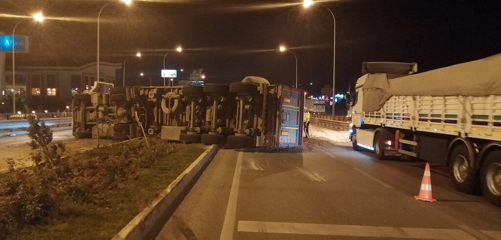 Afyonkarahisar'da talaş yüklü tır devrildi: 1 yaralı