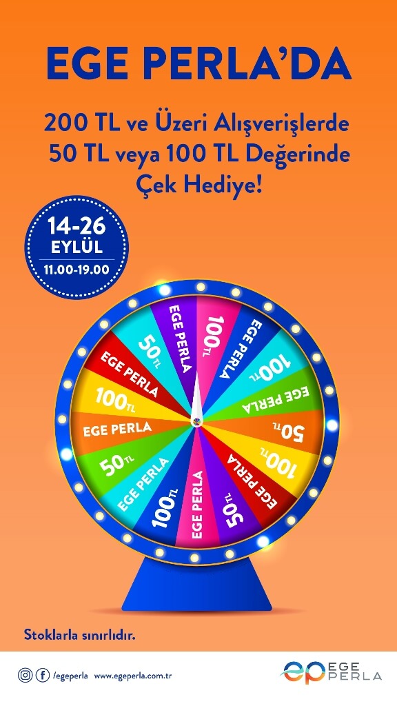 Ege Perla’da 200 TL ve Üzeri Alışverişlerde 50 TL veya 100 TL Değerinde Çek Hediye